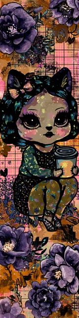 Free kawaii cats bookmark featuring a cat sitting in a coffee cup